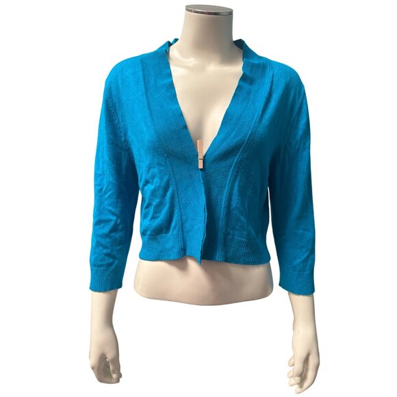 Ronni Nicole Medium Blue Cropped Cardigan Sweater V Neck Lightweight Knit Top - Picture 4 of 12